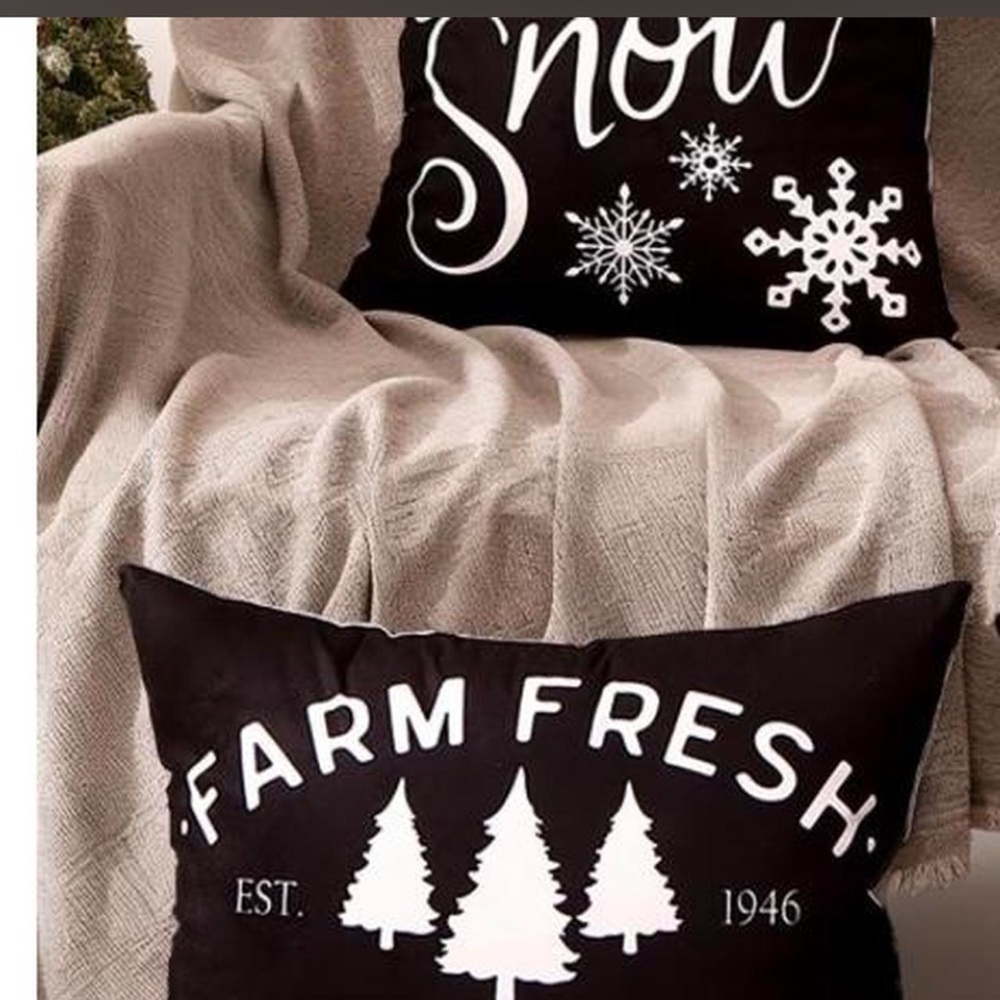Farm Fresh Holiday Throw Pillow Cover  Set - Black and White
